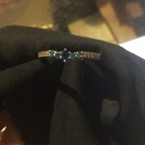 Sterling Silver Blue Spinel and Aqua CZ Ring - Picture 3 of 5
